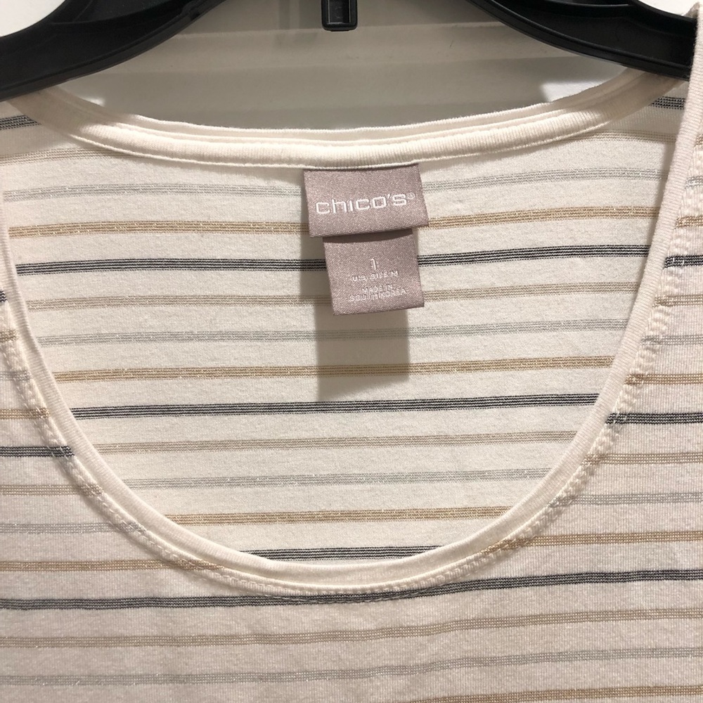 Chicos ivory tee with metallic stripes